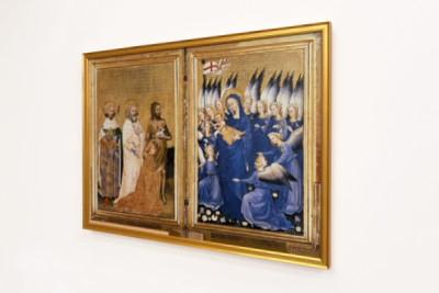 II. Richárd átadta a Szűznek és a Gyermeknek Keresztelő Szent János védőszentje, valamint Edward és Edmund szentek, 1395-99 körül (tojástempera tölgyen)
