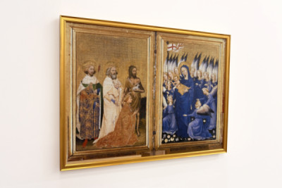 II. Richárd átadta a Szűznek és a Gyermeknek Keresztelő Szent János védőszentje, valamint Edward és Edmund szentek, 1395-99 körül (tojástempera tölgyen)