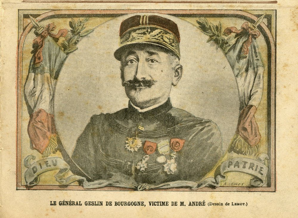 Illusztráció: Achille Lemot (1846-1909) Le Pelerinben, 04.03.27 - Geslin burgundi tábornok. Andrew – Hadsereg, Kártyaügy – Andrew Louis, tábornok, Julius Henry Geslin Burgundiából (1812-1897) alkotó: Achille Lemot