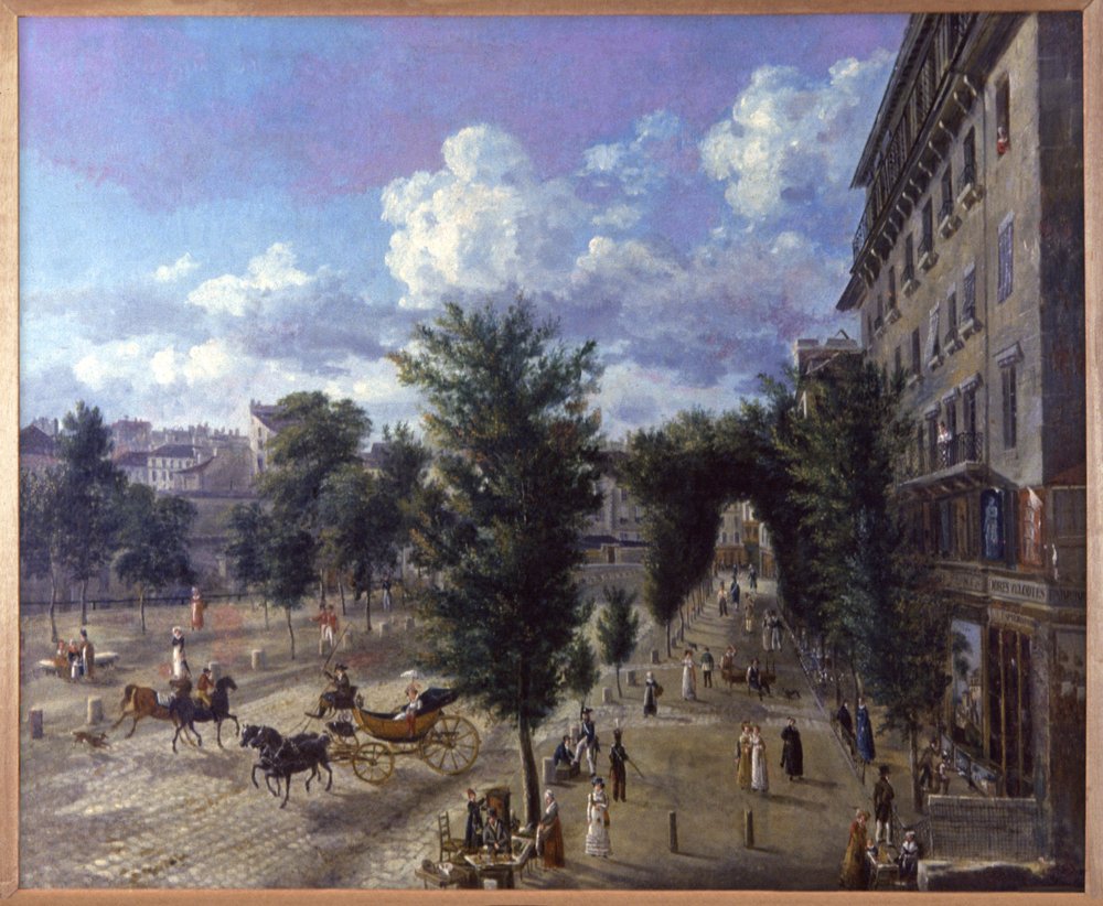 Grands boulevards, Párizs, 1800 körül (festmény) alkotó: Alexandre Pau de Saint-Martin