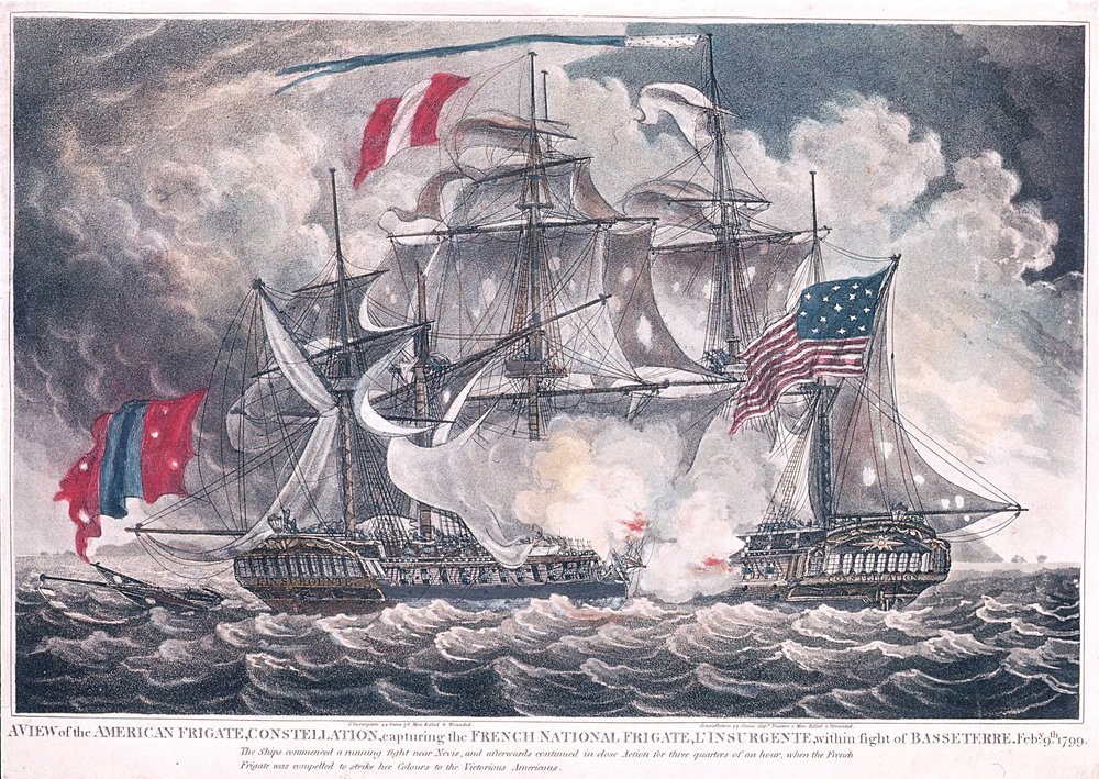 Az amerikai fregatt csillagkép elfogja a LInsurgentet Nyugat-Indiában a Basseterre-i csatában, 1799. február 9., 1800-ban publikálva alkotó: American School