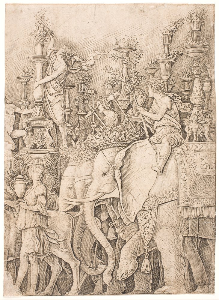 Fáklyákat hordozó elefántok alkotó: Andrea Mantegna