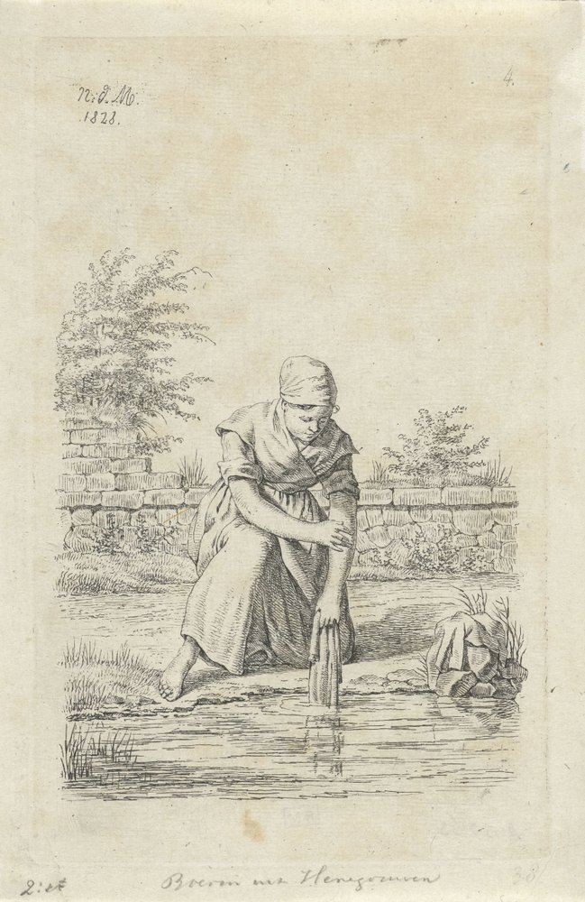 Gyantázó nő Hainautból Hainaut-i gazda (cím a tárgyon) Farmerek és női gazdálkodók a Holland Királyságból (sorozat címe) alkotó: Anthonie Willem Hendrik Nolthenius de Man