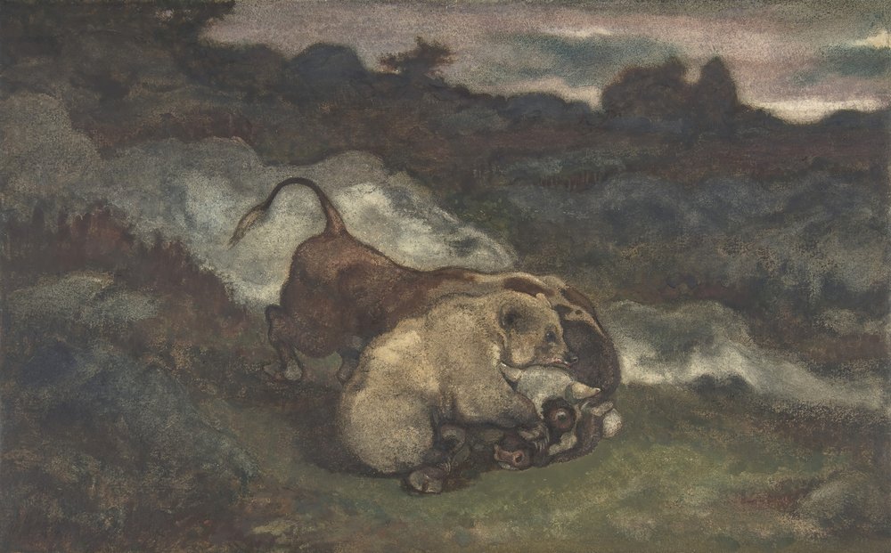 Medve megöl egy bikát, 1810-75. alkotó: Antoine Louis Barye