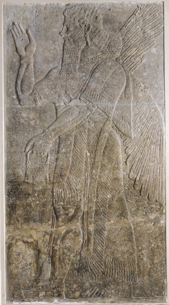 Szárnyas dzsinnt ábrázoló dombormű a nimrudi palotából (Kalah) (gipsz) alkotó: Assyrian