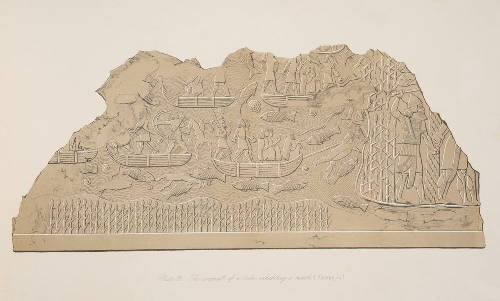 Egy mocsárban lakó törzs (Kouyunjik) meghódítása Ninive emlékművéből, kocsma. 1849 alkotó: Austen Henry Layard
