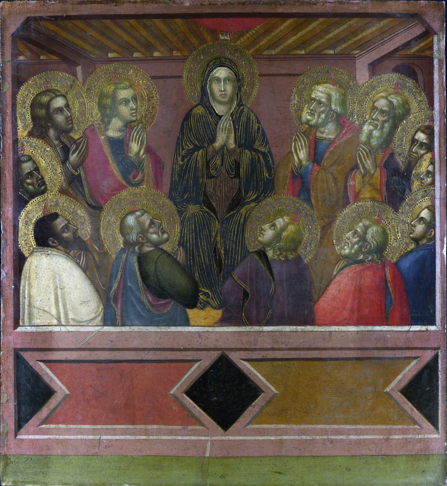 "Pünkösd" Barnaba da Modena festménye (aktív 1367-1383 körül) 1377 Méret: 54,4 x 50,1 cm Londoni Nemzeti Galéria alkotó: Barnaba da Modena