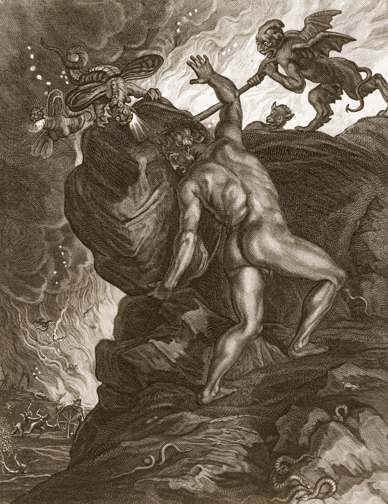 Szüszifosz a kövét egy hegyre görgeti, 1731 alkotó: Bernard Picart
