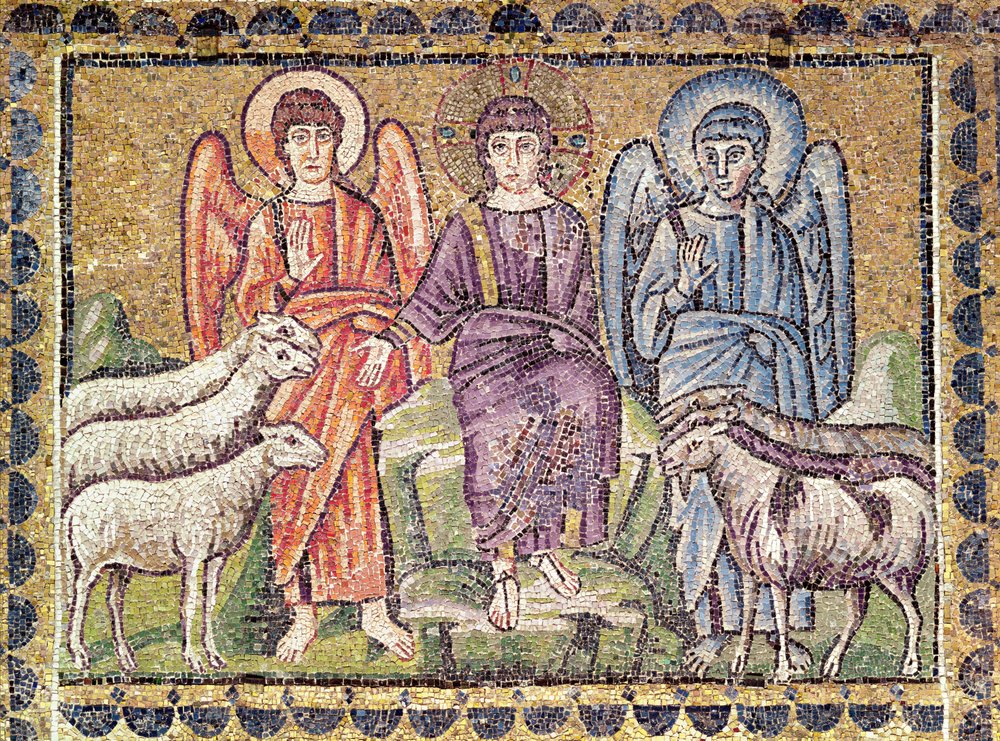 A jó pásztor példázata, aki elválasztja a juhokat a kecskéktől, jelenetek Krisztus életéből alkotó: Byzantine School