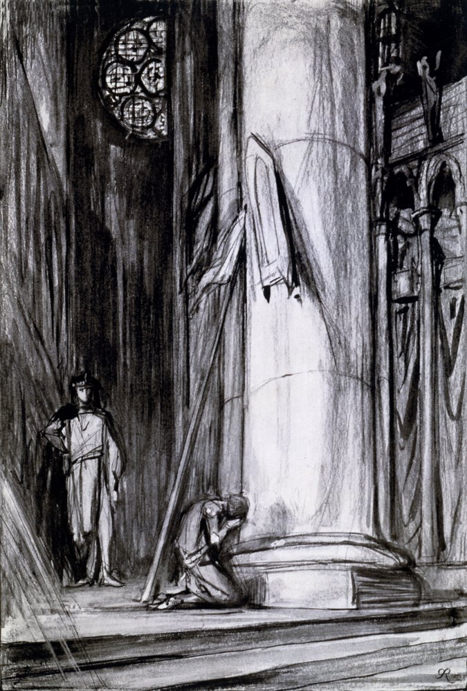 Reimsi székesegyház, George Bernard Shaw „St Joan” című jelenete, 1924 körül (szén papíron) alkotó: Charles Ricketts