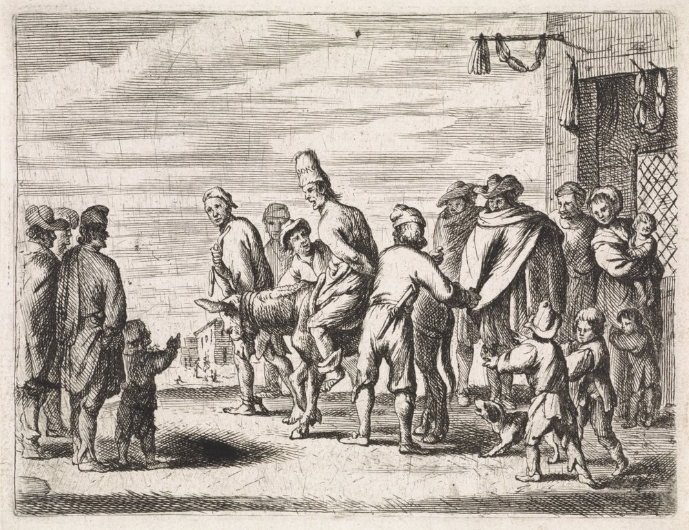 Szamárhoz kötözött ember Műfaji jelenetek (sorozat címe) alkotó: Cornelis de Wael