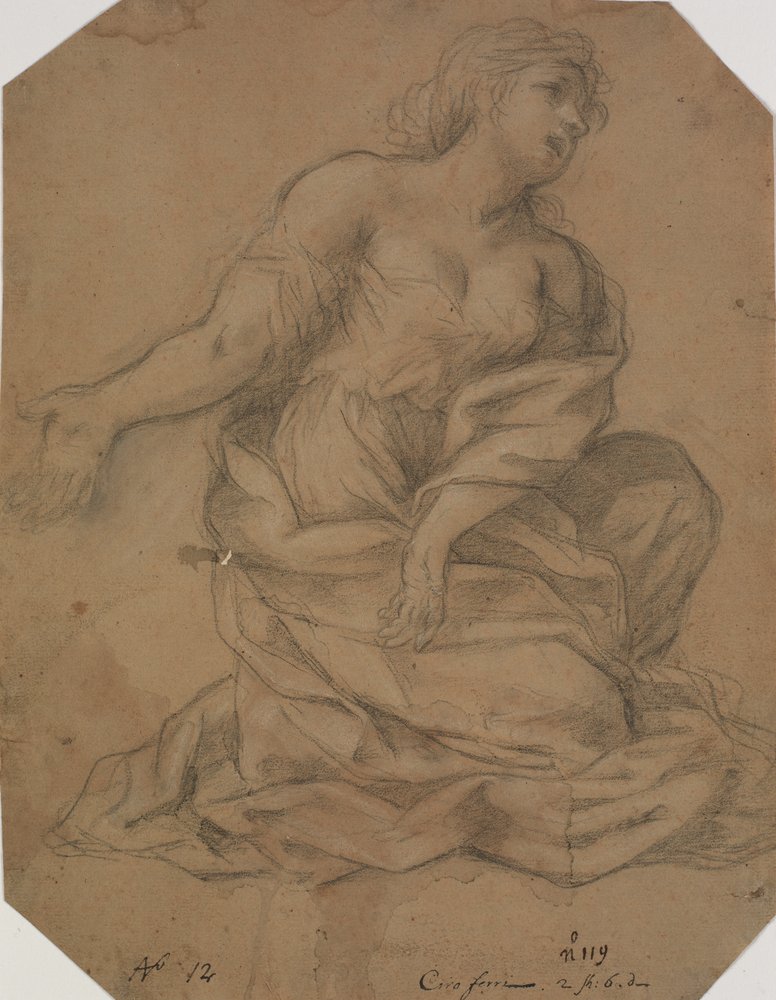Putti, egy angyal félalakban és egy női fej. Tanulmány az Angyali üdvözlethez alkotó: Domenichino