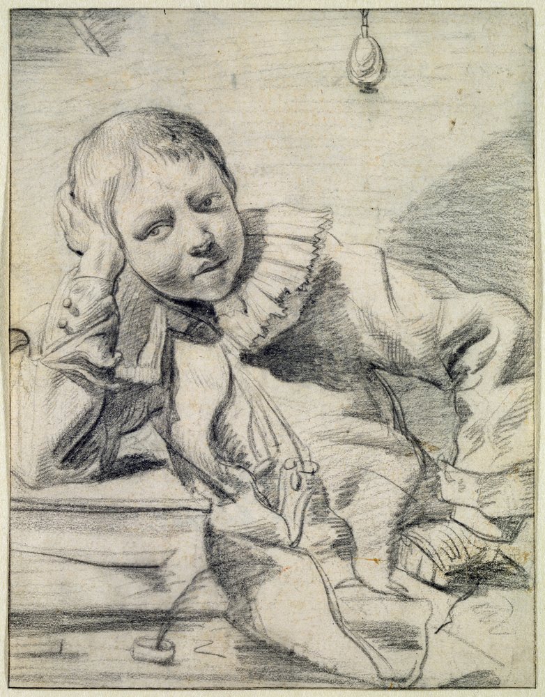 Iskolás az íróasztalánál, 1630-45 körül (kréta papíron) alkotó: Dutch School