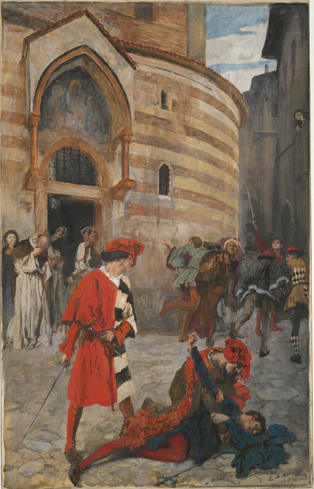 Mercutio halála - III. felvonás, I. jelenet, Rómeó és Júlia alkotó: Edwin Austin Abbey