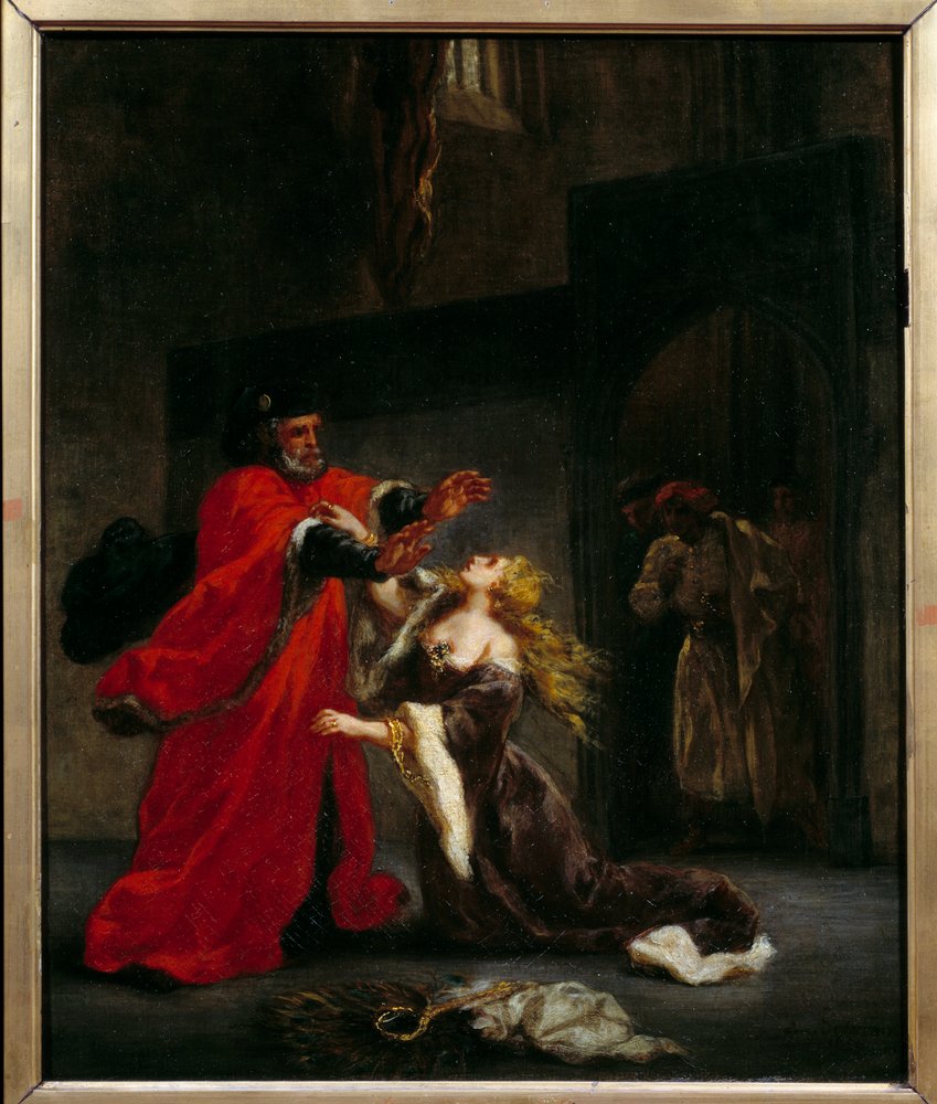Az apja (Brabantio) által megátkozott Desdemona. Illusztráció William Shakespeare „Othello, a velencei mór” című drámájához. Eugène Delacroix (1798-1863) festménye alkotó: Ferdinand Victor Eugene Delacroix