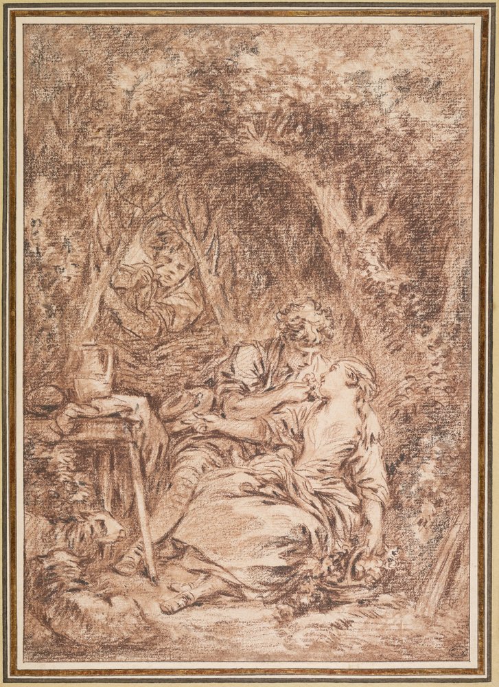 Meglepett szerelmesek (Annette és Lubin) alkotó: François Boucher