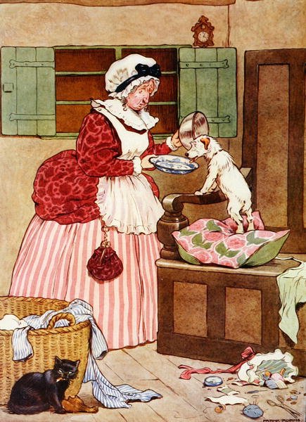 Old Mother Hubbard, illusztráció a „The Beautiful Book of Nursery Rhymes, Stories and Pictures”-ből, Frank Adams, kiadó: Blackie & Son (színes litho) alkotó: Frank Adams