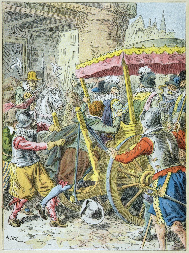 IV. Henrik király meggyilkolása François Ravaillac által a párizsi Rue de la Ferronnerie-n, május 14. alkotó: Frederic Theodore Lix