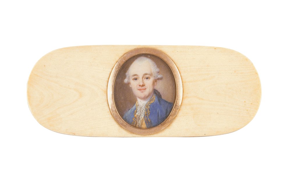 Egy úriember, állítólag Sir Robert Ainslie, Bt., egy doboz fedelébe helyezve (akvarell elefántcsonton) alkotó: French School