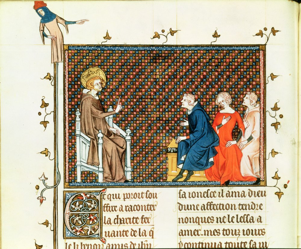 Ms Fr. 5716 fol.44 St. Louis tanítja gyermekeit, St. Louis élete és csodáiból, 1330-40 körül alkotó: French School