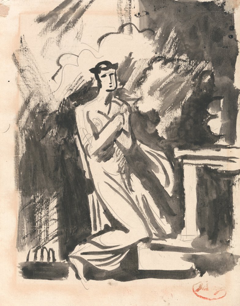 Iphigeneia térdelve egy oltár felett alkotó: George Romney