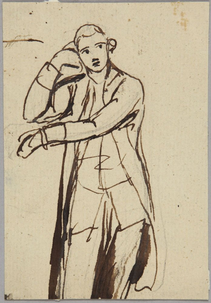Álló férfi alak, háromnegyed profilból alkotó: George Romney