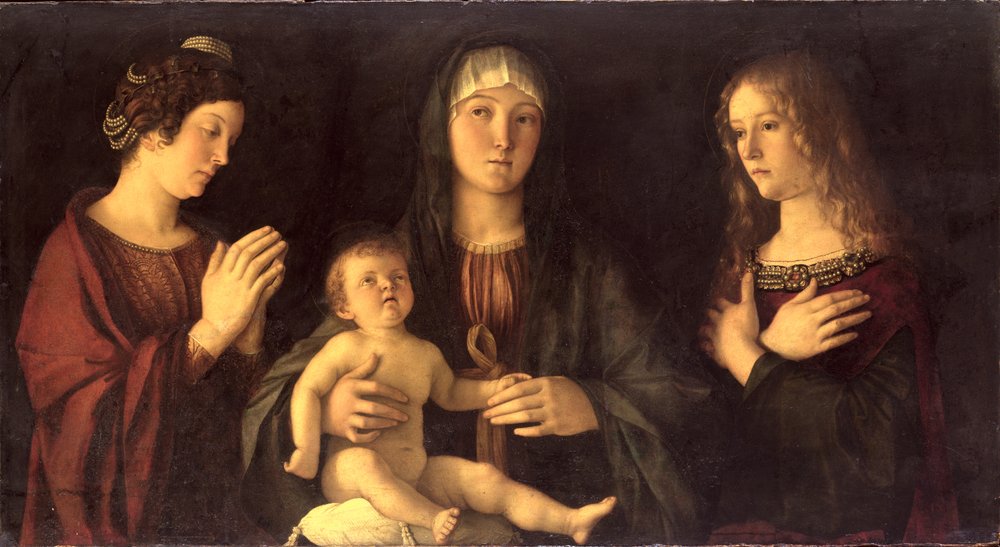 Madonna a gyermekkel, Szent Mária Magdolnával és Szent Katalinnal alkotó: Giovanni Bellini