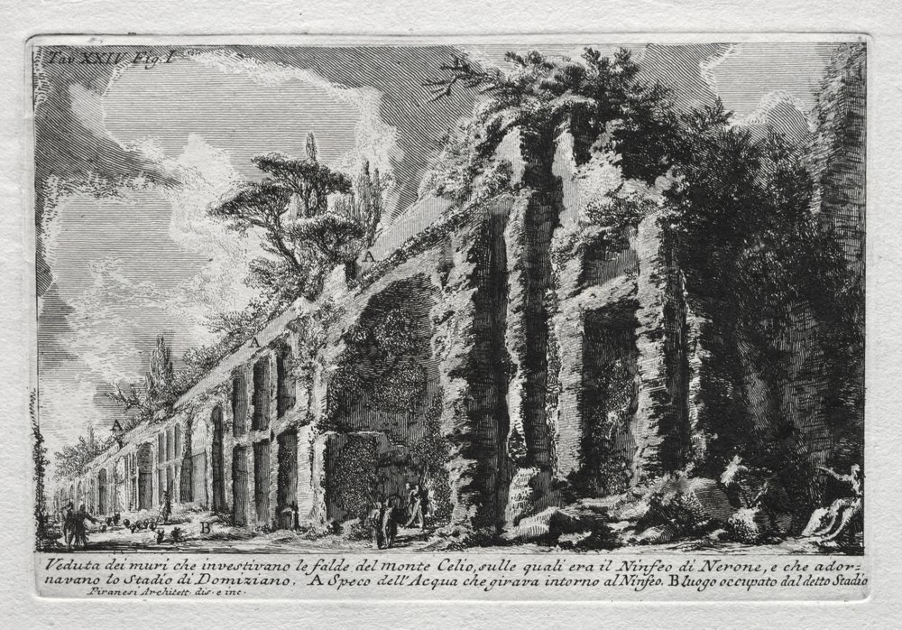 Kilátás a Celio-hegy lejtőit borító falakra. alkotó: Giovanni-Battista Piranesi