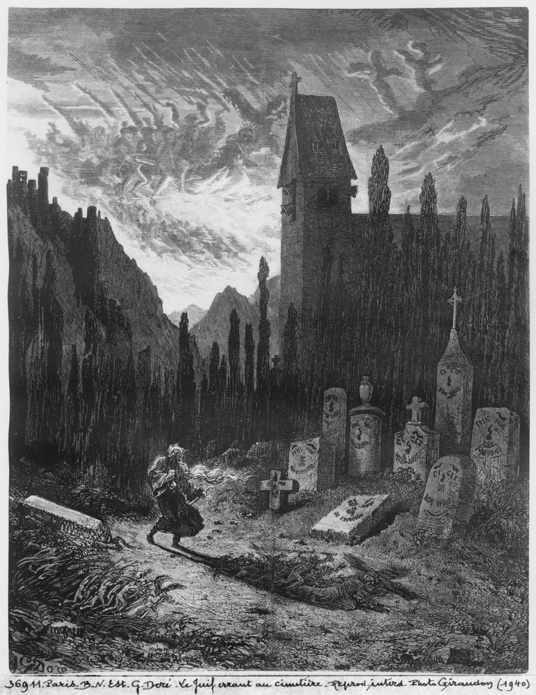 A vándor zsidó a temetőben, metszett Jahyer Octave (sz. 1826) alkotó: Gustave Dore