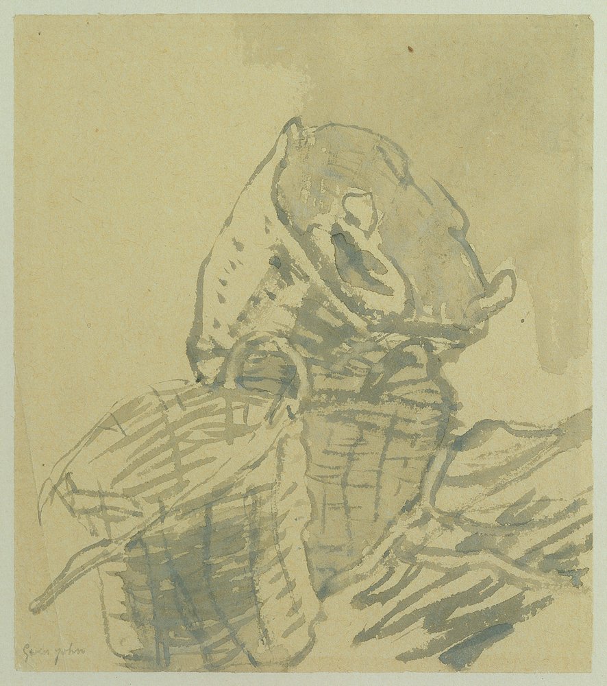 Halászkosarak (szürke mosás papíron) alkotó: Gwen John