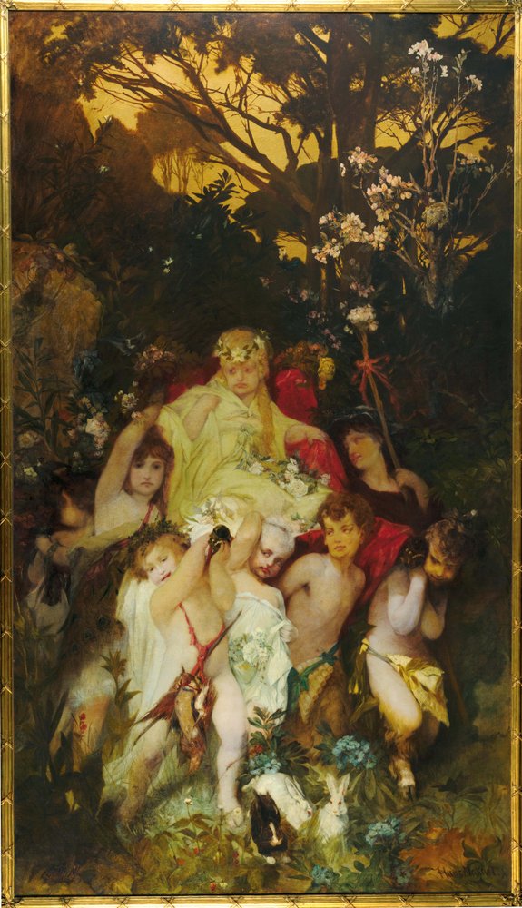Modern Amoretti, Triptichon, központi panel, 1868. alkotó: Hans Makart
