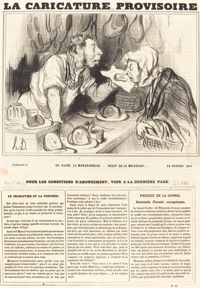 Megszagoljuk az árut... gépesítés előtt!... alkotó: Honoré Daumier