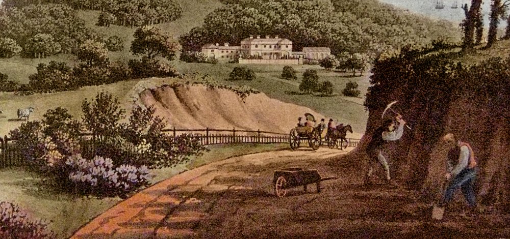 Részlet a norfolki Sherringham Bower látképéből: Apát Upcher, 1812 körül, wc, papír. alkotó: Humphry Repton