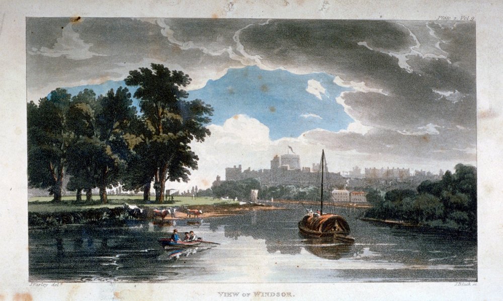 Kilátás Windsorra a Temze folyóról, Berkshire, 1820 alkotó: J Bluck