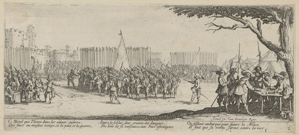 Csapatok toborzása, a „Háború borzalmai” sorozat 2. lapja alkotó: Jacques Callot