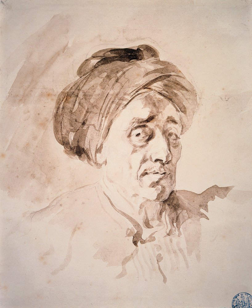 Fej turbánnal Jean Honore Fragonard (1732-1806) rajza a mosásban. 18. századi Besancon. Szépművészeti Múzeum alkotó: Jean-Honore Fragonard