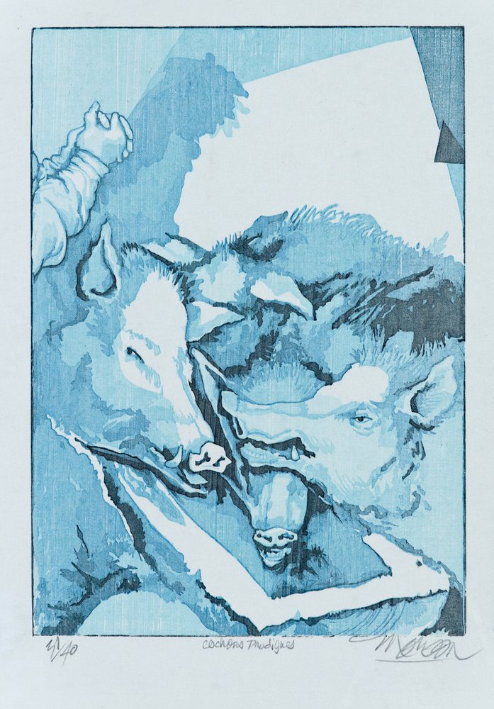 Prodigal Pigs, 2015 (woodcut) alkotó: Jim Monson
