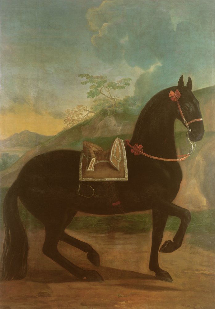 Fekete ló spanyol nyereggel alkotó: Johann Georg Hamilton