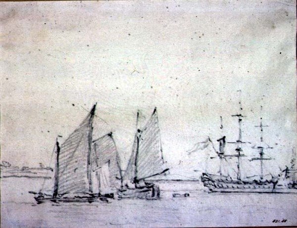 Hajózás a Temzén (grafit, papír) alkotó: John Constable