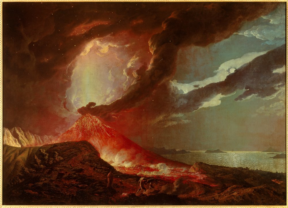 A Vezúv kitörése a Nápolyi-öböl szigeteivel, 1776, magángyűjtemény alkotó: Joseph Wright of Derby