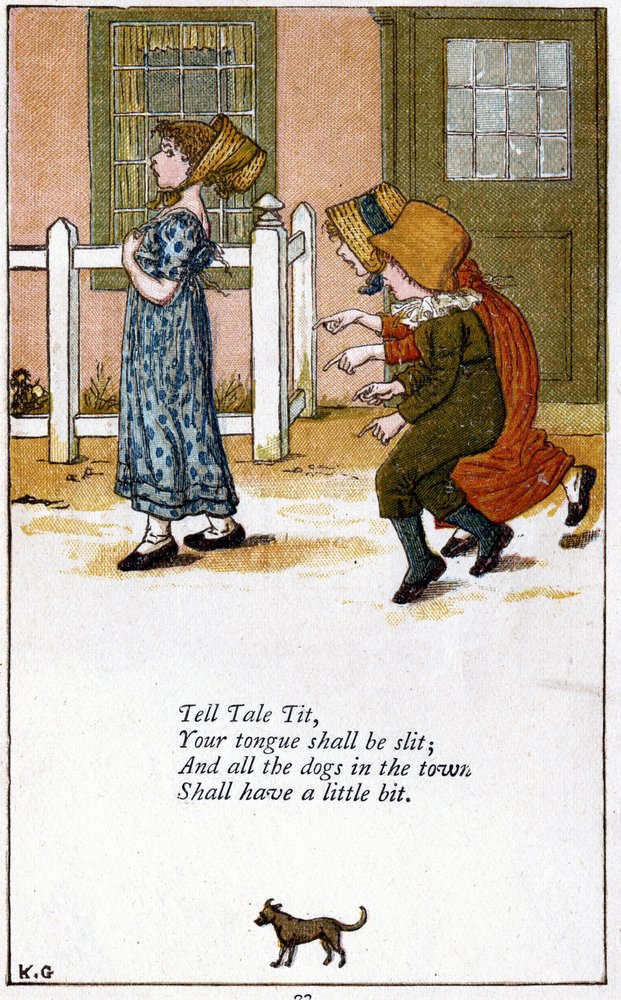 Mesélj a cicidről / A nyelvedet fel kell vágni: Kate Greenaway (1846-1901) illusztrációja egy gyermekverseskönyvhöz. Kromolitográfia alkotó: Kate Greenaway