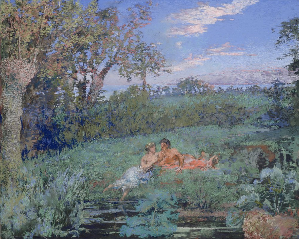 Szerelmesek a folyóparton, 1910-20 körül (pasztell és akvarell kartonon) alkotó: Ker Xavier Roussel