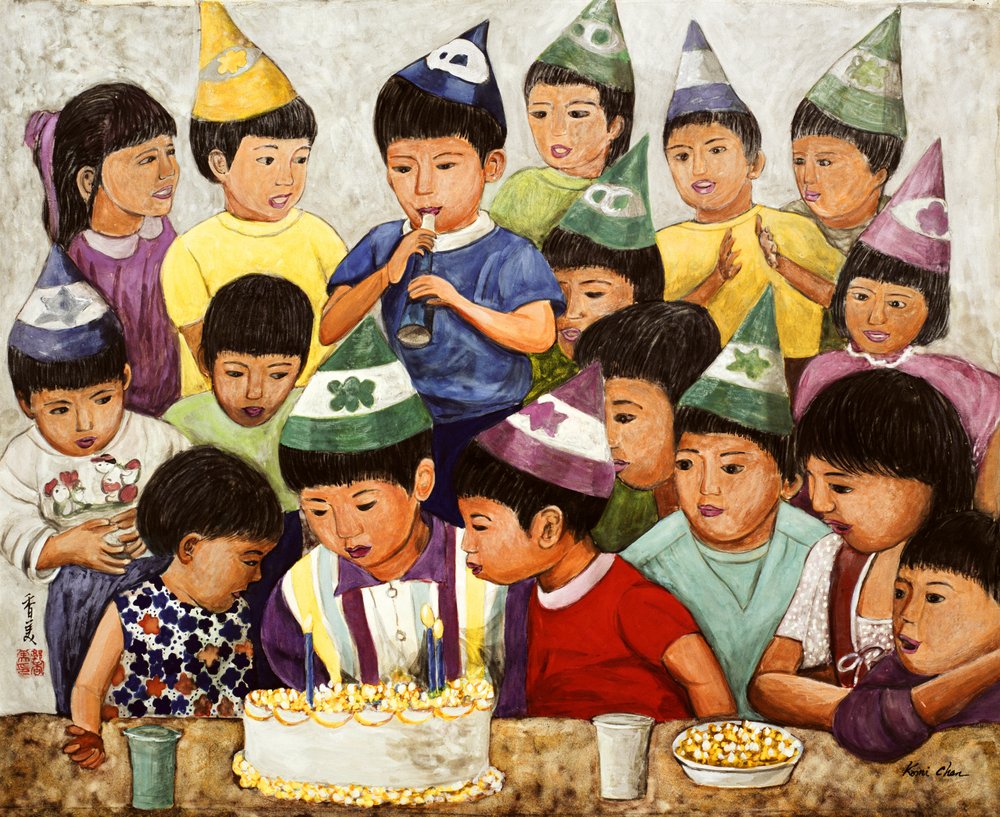Boldog születésnapot, 1994 (guache, selyem) alkotó: Komi Chen