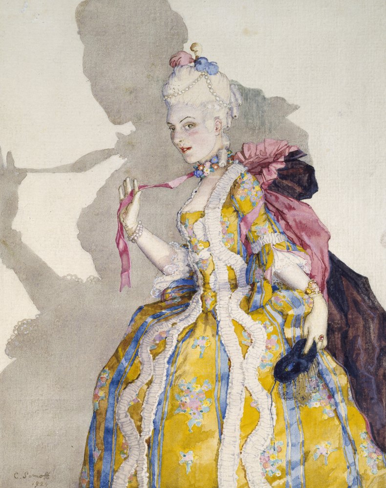 Egy márkiné jelmezének terve Tamara Karsavina balerina számára, 1924 alkotó: Konstantin Andreevic Somov