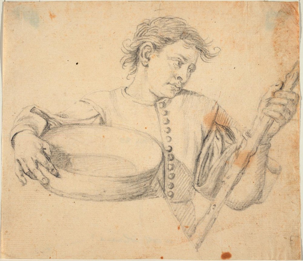 Fiú, félhosszú, tányérral és bottal alkotó: Lorenzo Lippi