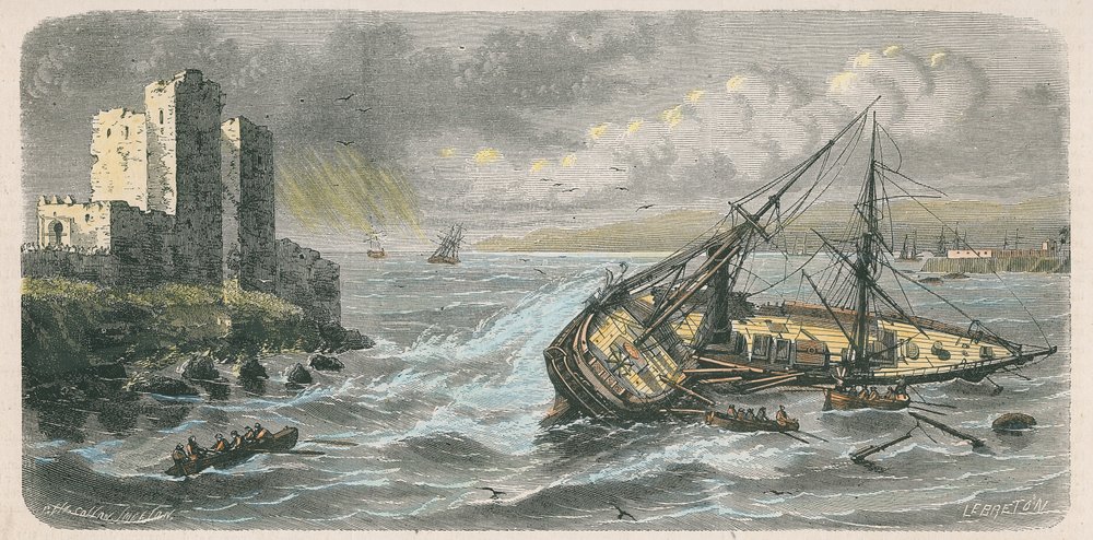 A „Jourdain” elsüllyedése Bejrútban 1863-ban, M. Mourgueville fényképe után alkotó: Louis Le Breton