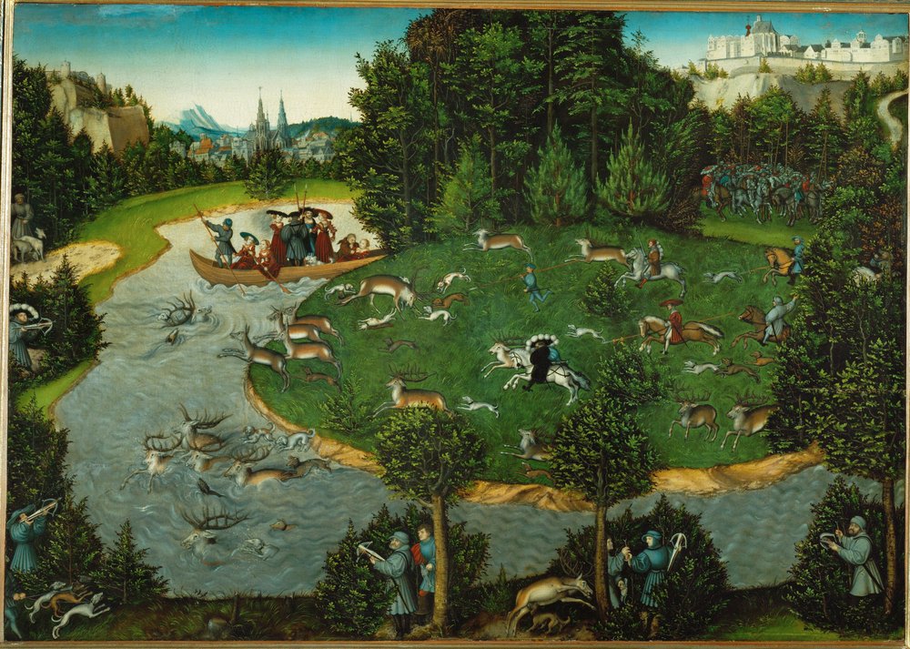 Friedrich der Weise szászországi választó Staghuntja (olaj, nyárfa) alkotó: Lucas the Elder Cranach