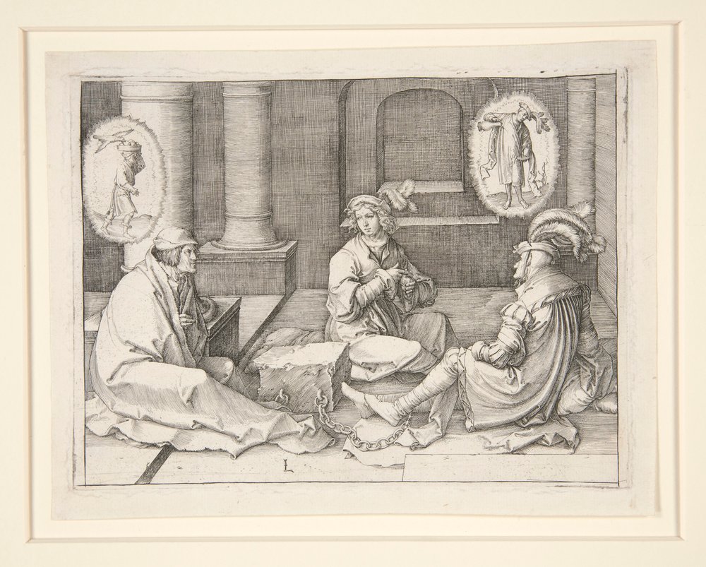 József megmagyarázza az álmokat a börtönben (1Móz 40:5-19) alkotó: Lucas van Leyden