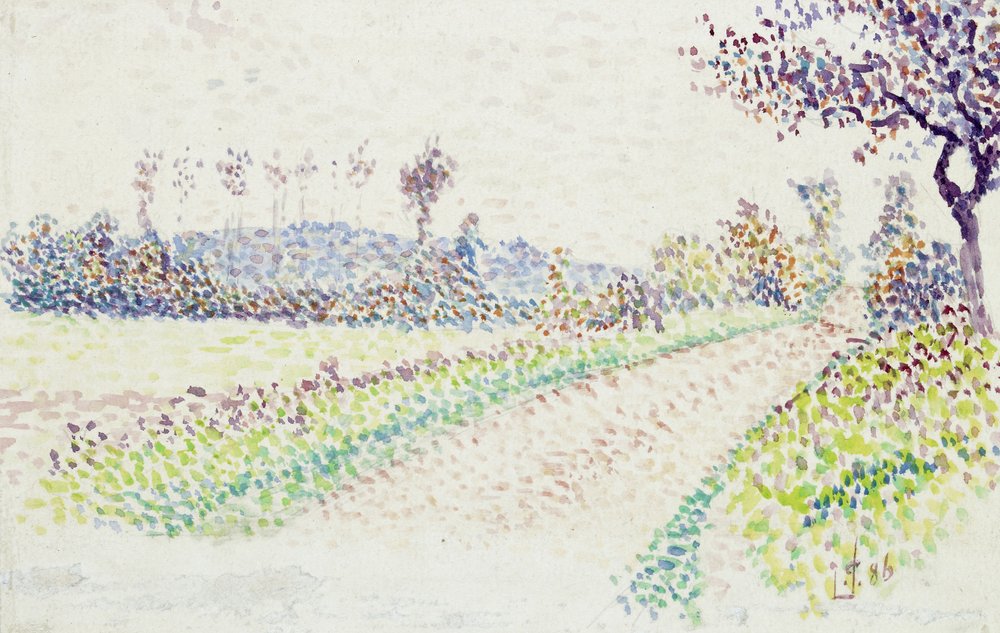Út Eragny közelében, 1886 (akvarell grafit felett fehér papíron) alkotó: Lucien Pissarro