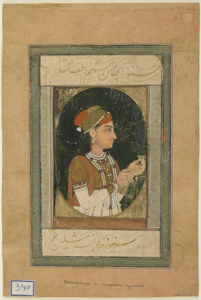 Hercegnő portréja, Albumfólió festménnyel, 18. század közepe alkotó: Mughal School